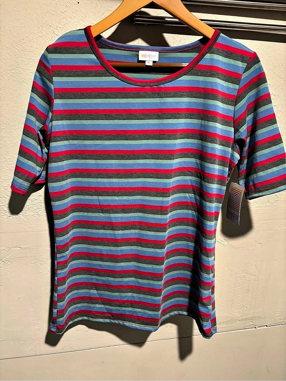 Lularoe Gigi Top Striped Tee Blue & Red XL